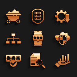 set mobile and password document with search pie vector image