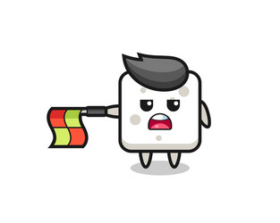 sugar cube character as line judge hold flag vector image