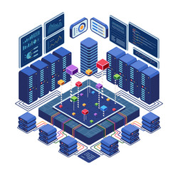 isometric data center network with analytics vector image