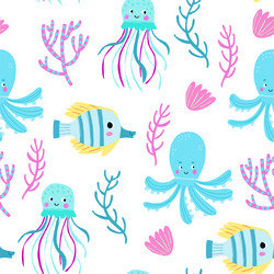 octopus seamless pattern narwhal and turtle vector image