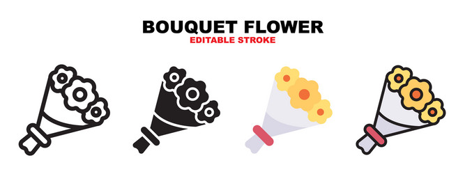 bouquet flower icon set with different styles vector image
