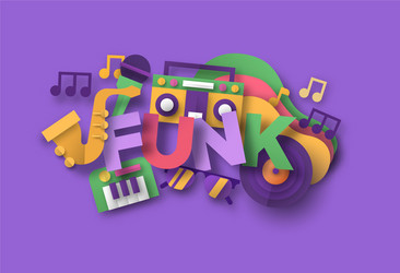 Funk afro music quote papercut musical icon vector