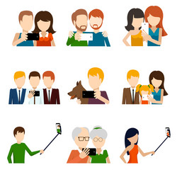 selfie icons set in flat design style vector