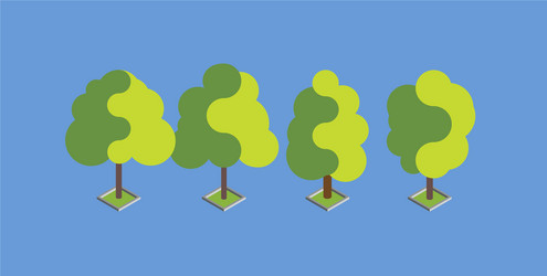 flat green isometric tree set design vector