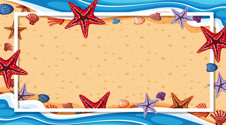 frame template design with starfish and shells vector