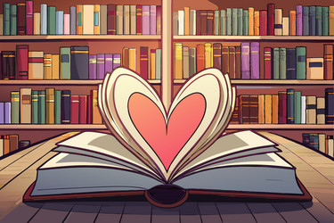 an open book with a heart shaped page symbolizing vector image