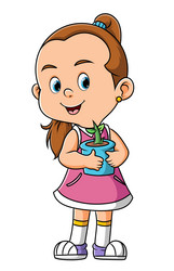 Cute Girl with Vase of Flowers Vector Image