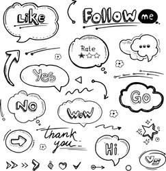 Hand drawn set of speech bubbles with dialog words vector