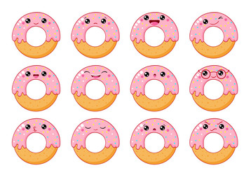 Kawaii Donut Character Set Vector Image