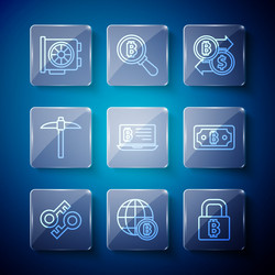 set line cryptocurrency key globe bitcoin lock vector image