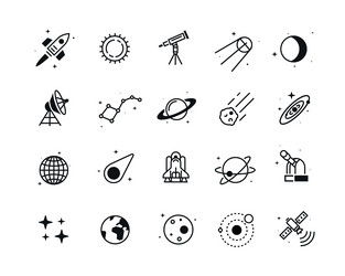 set of astronomical and space icons linear style vector image