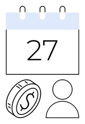 calendar with date coin and person outline vector image
