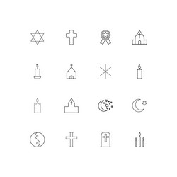 Religion linear thin icons set outlined simple vector