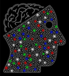 bright mesh network open brain with flare spots vector image