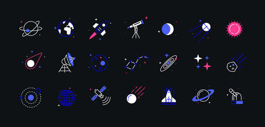 set of astronomical and space icons linear style vector image