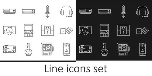 set line mobile and playing in game dice vector image