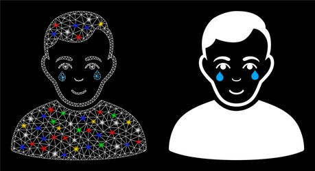 flare mesh wire frame crying boy icon with flash vector image