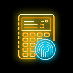 neon icon of calculator showing fingerprint vector image