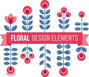 Set of design elements - retro flowers and ribbon vector