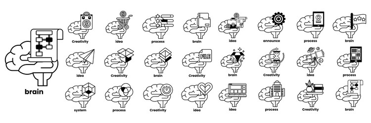 set of in the concept brain and things line vector image