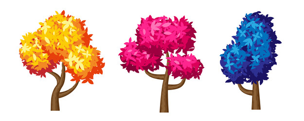 trees collection colorful foliage design elements vector image