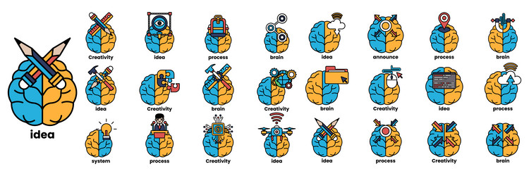set of in the concept brain and things line vector image