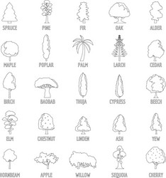 Tree types icons set outline style vector