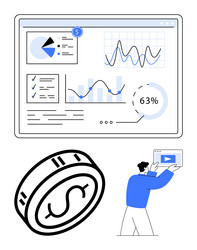 data analytics dashboard with financial icons vector image
