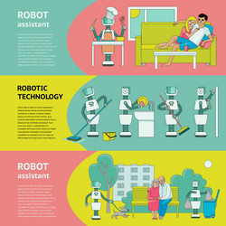 Flat fuman robots interaction symbols banner set vector