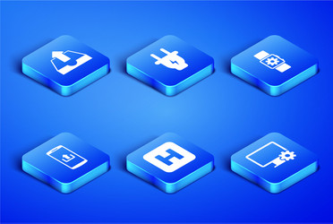 set computer monitor and gear upload inbox vector image