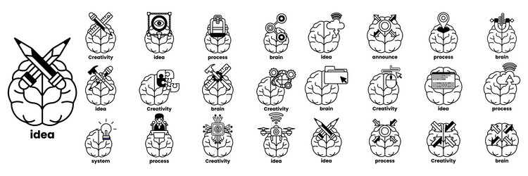 set of in the concept brain and things line vector image