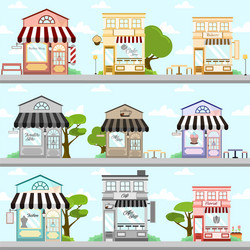 various store front building background design set vector