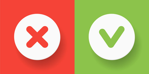 A set web buttons - green check mark and red cross vector