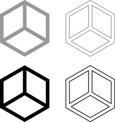 Abstract cube shape hexagon box icon set black vector