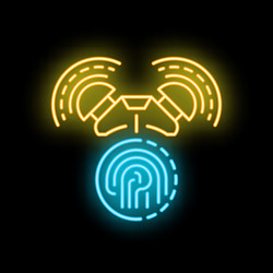 drone scanning fingerprint with neon light effect vector image