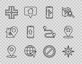 set line medical map pointer with cross hospital vector image