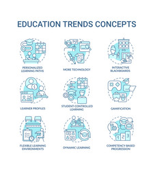 Education trends turquoise concept icons set vector