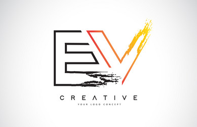 Ev letter design with brush stroke and modern 3d Vector Image