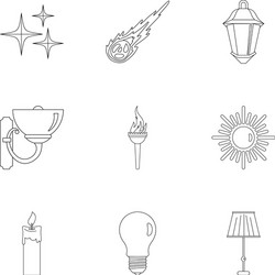 illumination source icon set outline style vector image