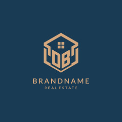 initial letter db hexagonal house roof shape icon vector image