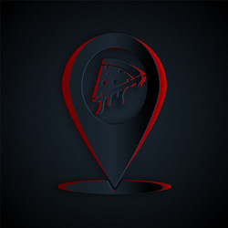 paper cut map pointer with fast food slice pizza vector image