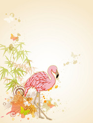 Pink Flamingo and Butterflies Background Vector Image