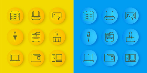 set line laptop push pin printer computer vector image