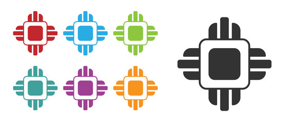 black computer processor with microcircuits cpu vector image