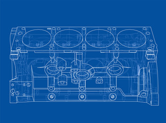 engine block sketch rendering of 3d vector image
