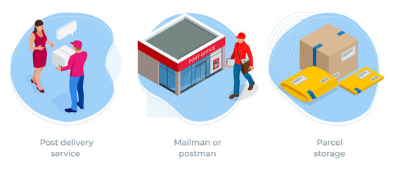 Isometric post office compositions Royalty Free Vector Image