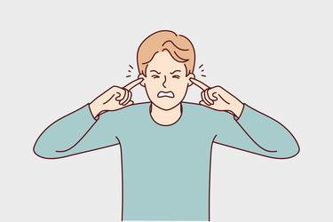 Man close ears distracted from screaming Vector Image