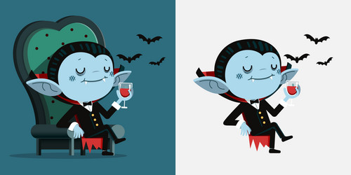 Cute cartoon tiny dracula sit in a chair vector