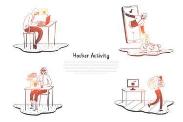 hacker activity - hackers trying to destroy vector image