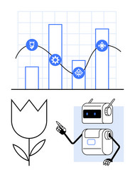 robot and flower with data analysis chart vector image
